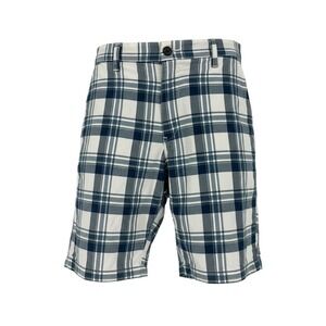 Dockers Men's Size 36 Plaid Shorts White Navy Blue Checkered Stretch Flat Front